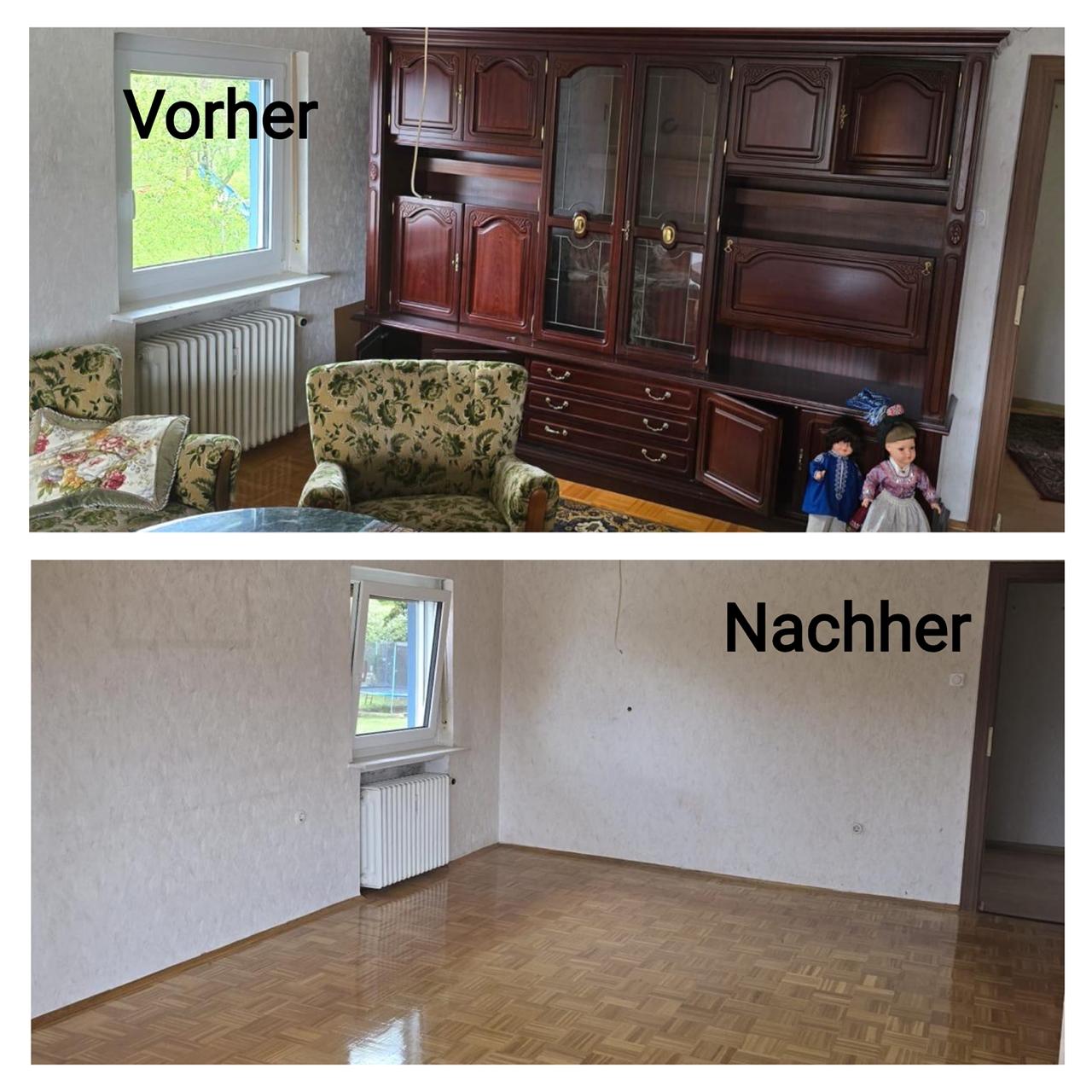 Messiwohnung in Kassel – eindrucksvoller Vorher-Nachher-Vergleich nach Entrümpelung und Tiefenreinigung durch Meister Klein.