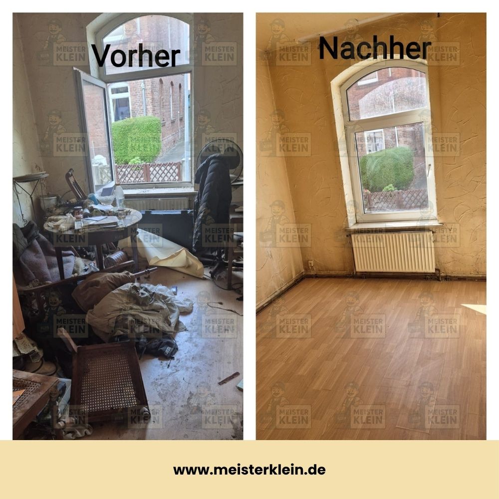 Vorher-Nachher-Vergleich einer Messie-Wohnungsräumung in Vellmar – durch Meister Klein